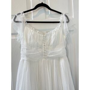Lulus Regal Radiance White Swiss Dot Tulle Bustier Midi Dress Sz XL #
